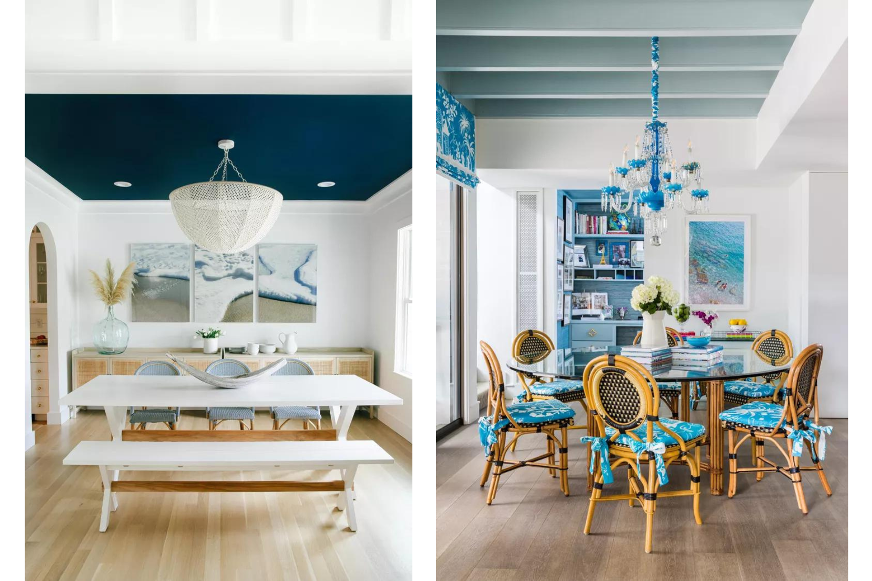 Ceilings painted with newbury port blue and blue porcelain by Benjamin Moore