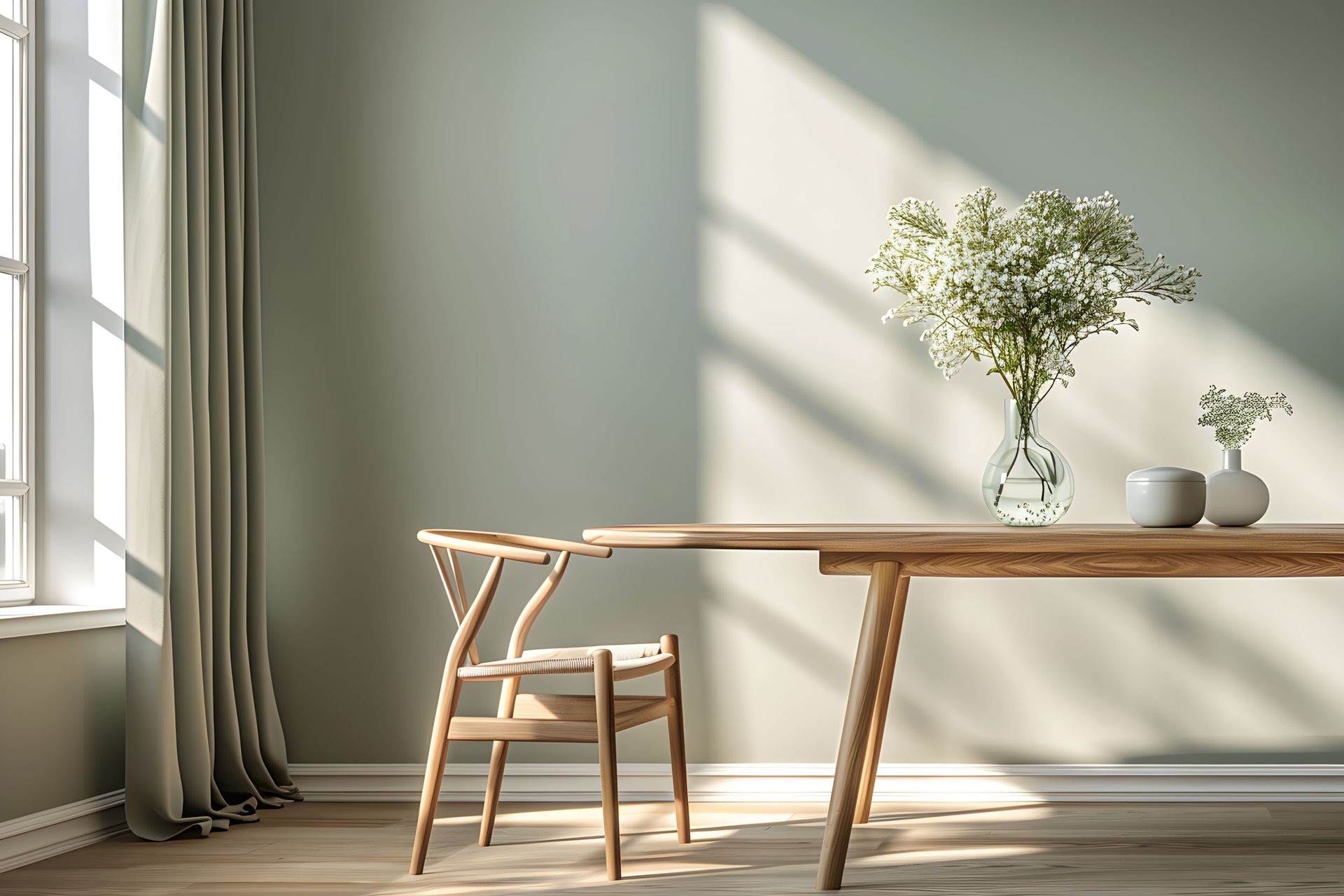 Natural light beams on neutral painted wall