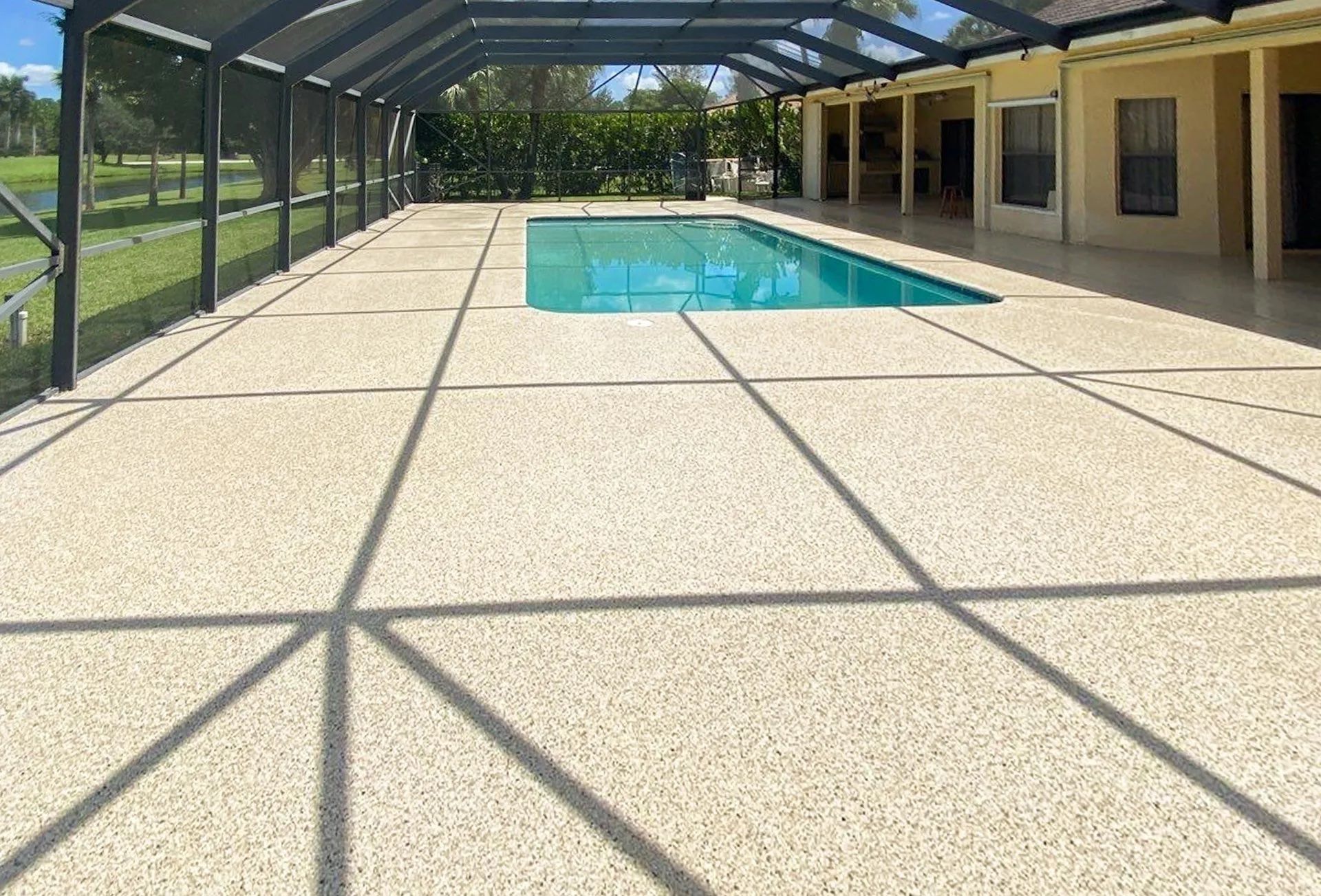 Concrete coated pool deck 