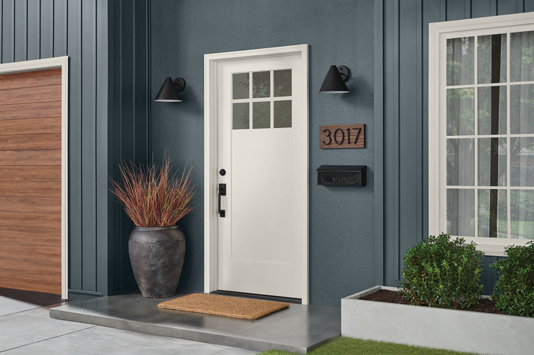 Sherwin-Williams Heron Plume painted front door