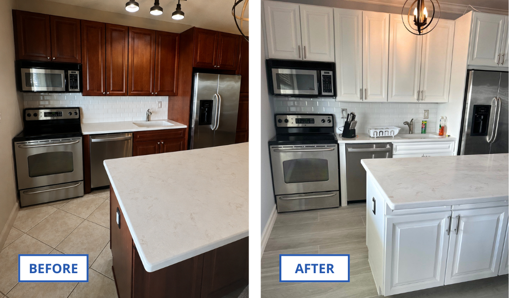 Before and after kitchen cabinet painting