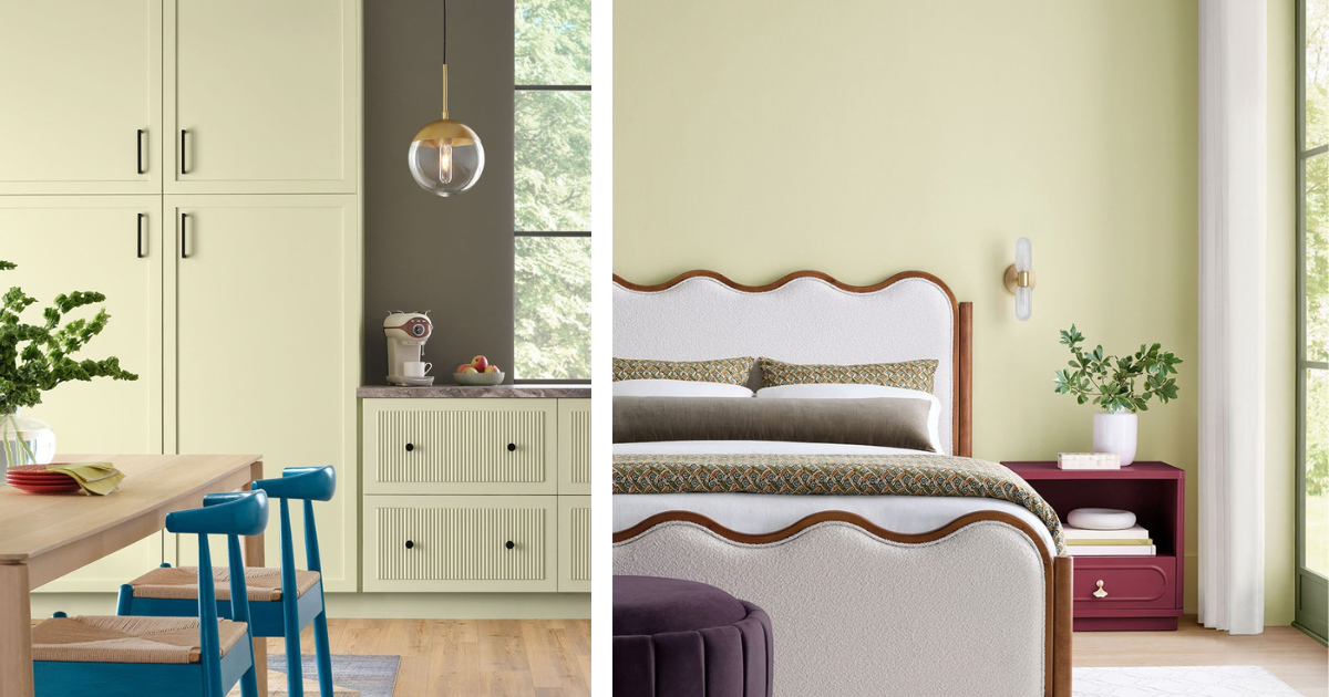 Sherwin-Williams 2027 Color of the Year_ Celery SW 6421 - Tru Colors Contracting Sherwin Williams color of the year in a kitchen and bedroom